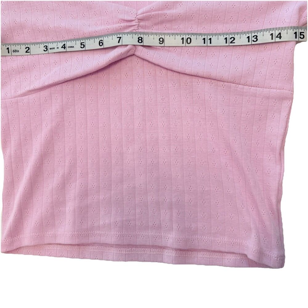 RSQ Long-Sleeve Shirt L Pink Pointelle Bow Coquette Cottagecore Cute BalletCore - Picture 10 of 14